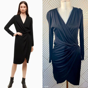 Aritzia Babaton Draped Dress Ruched Faux Wrap Long Sleeve Black Size‎ Small